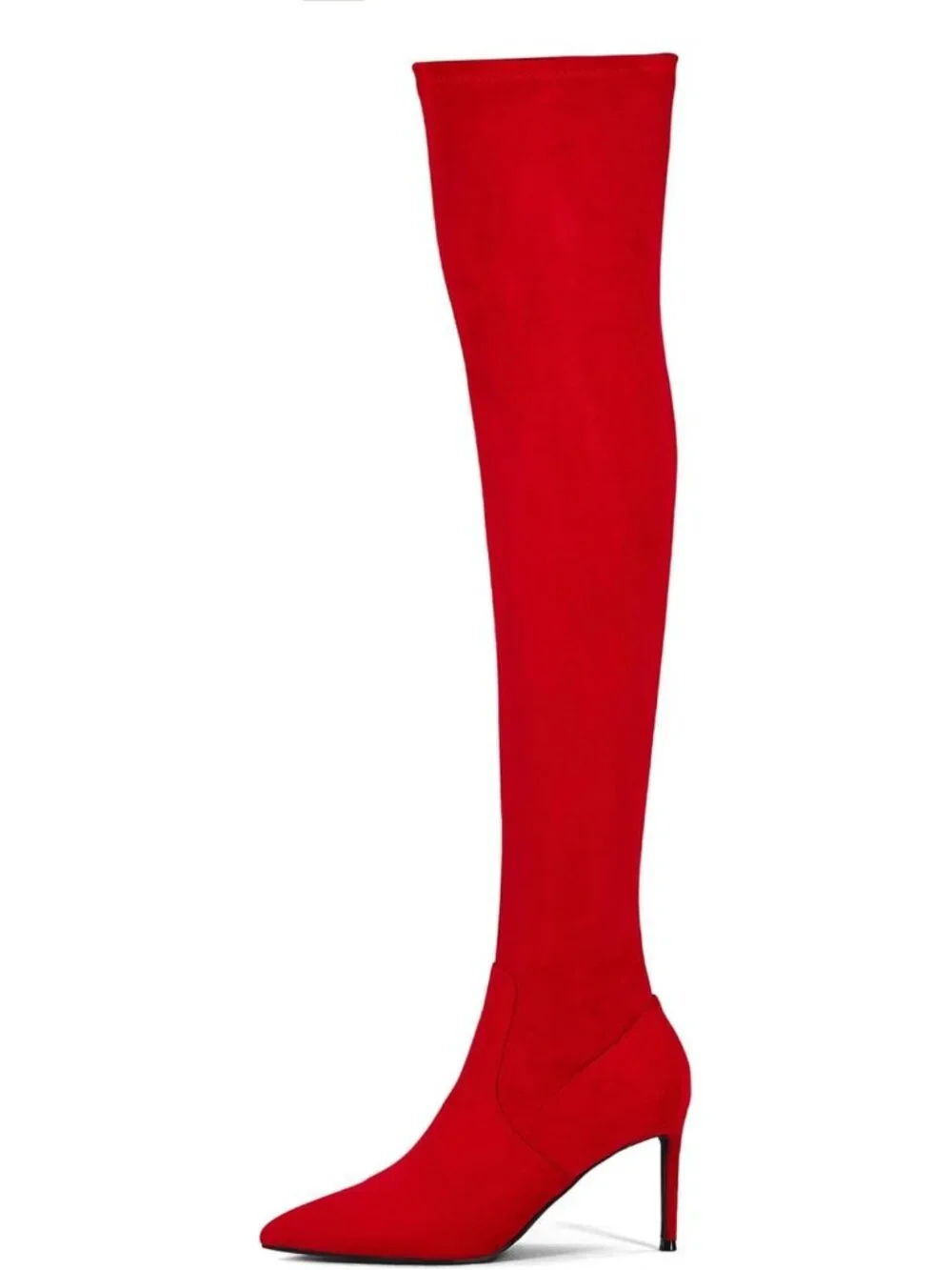 Women's Red Synthetic Rubber Stretch Suede Long Pointed Toe Over the Knee Boot